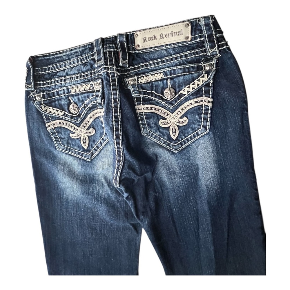 Rock Revival Bootcut Jeans Women's 29 Thick Stitch Bling Western Rodeo Denim - Picture 15 of 16